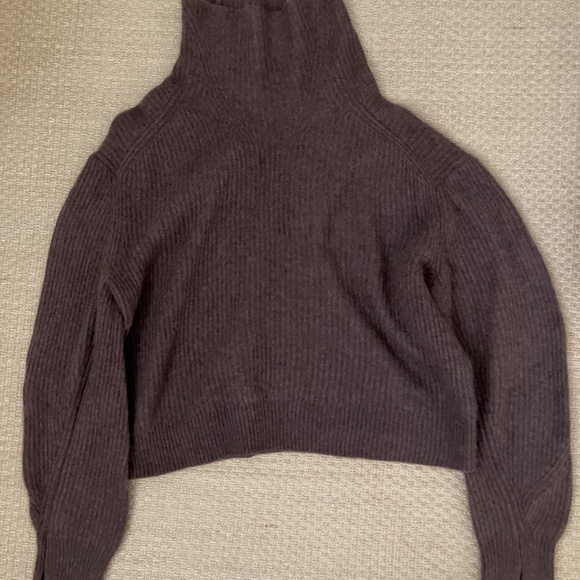 LIKE NEW RAG & BONE cashmere chocolate brown turtleneck sweater notched sleeves - Picture 4 of 8